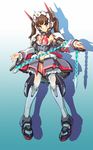  aqua_eyes armor armored_dress black_panties brown_hair copyright_request flyx2 maid_headdress mecha_musume panties solo thighhighs twintails underwear whip whip_sword white_legwear 