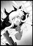  bardiche belt brpfox buckle cape crying fate_testarossa gloves greyscale highres long_hair lyrical_nanoha mahou_shoujo_lyrical_nanoha mahou_shoujo_lyrical_nanoha_a's mahou_shoujo_lyrical_nanoha_the_movie_2nd_a's monochrome open_mouth ribbon skirt solo tears thighhighs twintails 