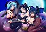  3girls animal_ears bdsm blush breasts bunny_ears chains collar elbow_gloves femsub gloves high_heels highres linked_collar multiple_girls nipple_piercing piercing shoes slave smile tail thighhighs yui77 yuri 