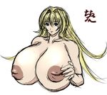  1girl blonde_hair blue_eyes breasts female gigantic_breasts inverted_nipples long_hair mole mr106 nipples nude simple_background solo upper_body white_background 