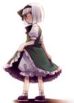  74_(teduka) black_hairband bloomers blue_eyes blush hair_ribbon hairband highres konpaku_youmu open_mouth puffy_sleeves ribbon short_hair short_sleeves silver_hair solo touhou underwear white_background 