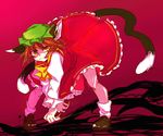  animal_ears bad_id bad_pixiv_id bow brown_hair cat_ears cat_tail chen hat long_sleeves multiple_tails puffy_sleeves shimana_(cs-ts-az) short_hair slit_pupils solo tail tongue touhou yellow_eyes 