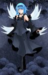  alternate_costume alternate_wings aoshima black_dress blue_eyes blue_hair boots choker cirno commentary detached_sleeves dress flower hairband highres rose short_hair solo standing touhou wings 