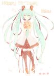  bouquet character_name closed_eyes dated flower green_hair happy_birthday hatsune_miku high_heels highres long_hair necktie shoes skirt smile solo thighhighs twintails very_long_hair vocaloid wakatsuki_you 