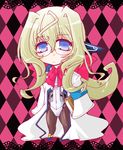  1girl black_legwear blonde_hair blue_eyes bodysuit book chibi elf female glasses kyoukai_senjou_no_horizon kyoukaisenjou_no_horizon pointy_ears solo thomas_shakespeare usayu_(snow_crescent) 