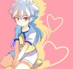  hakuryuu_(inazuma_eleven) heart inazuma_eleven_(series) inazuma_eleven_go long_hair lowres male_focus multicolored_hair pippilipi red_eyes sitting sketch soccer_uniform solo sportswear two-tone_hair unlimited_shining 