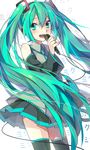 aqua_eyes aqua_hair bad_id bad_pixiv_id dekatanaba detached_sleeves hatsune_miku long_hair looking_at_viewer microphone music necktie open_mouth singing skirt smile solo thighhighs twintails very_long_hair vocaloid zettai_ryouiki 