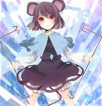  74_(teduka) animal_ears blush capelet dowsing_rod dual_wielding grey_hair holding jewelry long_sleeves mouse_ears mouse_tail nazrin pendant puffy_sleeves red_eyes short_hair smile solo tail touhou 