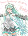  2012 bad_id bad_pixiv_id character_name dated detached_sleeves green_eyes green_hair happy_birthday hatsune_miku long_hair momomochi necktie open_mouth outstretched_arms skirt solo spread_arms thighhighs twintails very_long_hair vocaloid 