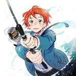  21grams blazer blue_eyes fishing fishing_rod jacket male_focus red_hair sanada_yuki school_uniform solo tsuritama 