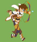  2boys angel armor arrow blue_eyes bow brown_hair fighter_(kid_icarus) green_background kid_icarus male male_focus multiple_boys nintendo pit pit_(kid_icarus) pteruges tunic weapon wings 