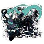  boots detached_sleeves green_eyes green_hair hatsune_miku headset highres jumping long_hair open_mouth skirt solo thigh_boots thighhighs tom_(drpow) twintails very_long_hair vocaloid 