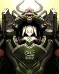  :&lt; albino angry armor armpits bangs bare_shoulders big_bull_crocker cable closed_mouth cow_horns flat_chest from_below frown genderswap genderswap_(mtf) glowing glowing_eyes hair_between_eyes halterneck highres horns looking_at_viewer max_anarchy official_art pale_skin power_armor red_eyes short_hair short_twintails turtleneck twintails upper_body v-shaped_eyebrows white_hair yoshimura_ken'ichirou younger 