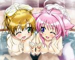  2girls animal_ears bath cleavage dog_days millhiore_f_biscotti nude nyantype rebecca_anderson wink 