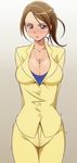  arms_behind_back bad_id bad_pixiv_id bangs blazer blush breasts brown_eyes brown_hair buttons cleavage cowboy_shot earrings embarrassed eyelashes formal gradient gradient_background grey_background high_ponytail jacket jewelry large_breasts long_sleeves looking_at_viewer manji_(tenketsu) mature motion_lines necklace pant_suit pants parted_lips ponytail precure sasaki_namie short_hair short_ponytail smile_precure! solo standing suit sweatdrop swept_bangs taut_clothes teacher thigh_gap trembling 