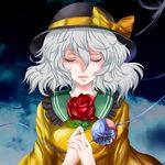  bad_id bad_pixiv_id blood bow closed_eyes flower hat hat_bow injury komeiji_koishi long_sleeves red_flower red_rose rose safety_pin sen_hisame short_hair silver_hair solo third_eye touhou 