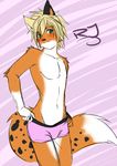  blush boxers briefs canine fox looking_at_viewer male mammal pink_clothing pinup pose rjpoofy solo spots teasing tehstupidbug underwear 