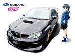  black_hair car english ground_vehicle logo long_hair motor_vehicle original ponytail subaru_(brand) subaru_impreza tessai 