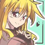  bad_id bad_pixiv_id blonde_hair fate_testarossa fingerless_gloves gloves hands_clasped heart kano_penguin long_hair lowres lyrical_nanoha mahou_shoujo_lyrical_nanoha_strikers own_hands_together red_eyes smile solo upper_body 