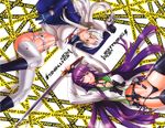  absurdres breasts busujima_saeko creator_connection garter_belt gun handgun highres highschool_of_the_dead kiba_mikoto large_breasts lying multiple_girls on_back panties revolver satou_shouji side-tie_panties silver_hair sword triage_x twintails underwear weapon 