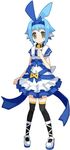  attouteki_yuugi_mugen_souls black_legwear blue_hair bow brown_eyes choker chou_chou chou_chou_masochist dress frills full_body hair_bow nanameda_kei official_art pointy_ears short_hair solo thighhighs white_background 