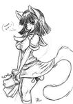  breasts cat clothing english_text feline female greyscale looking_at_viewer mammal monochrome s-nina s0lar1x sex_toy skirt text 