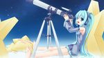  aqua_hair bare_shoulders barefoot blue_eyes colorized detached_sleeves hatsune_miku highres long_hair masaki_(machisora) necktie solo telescope very_long_hair vocaloid wata_(akawata) 