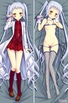  ariel_(kore_wa_zombie_desu_ka?) bikini bikini_lift bikini_pull blush breasts can dakemakura-koubou dakimakura fishnet_legwear fishnets frills gloves hina_(dakemakura) kneehighs kore_wa_zombie_desu_ka? labcoat long_hair long_sleeves lying multiple_views navel necktie nipples on_back plaid plaid_skirt pussy red_legwear silver_hair skirt small_breasts smile socks string_phone swimsuit thighhighs twintails untied very_long_hair wavy_hair yellow_eyes 