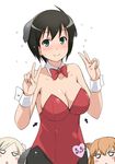  :&lt; animal_ears black_hair blonde_hair blush blush_stickers bow bowtie breast_envy breasts bunnysuit cleavage closed_mouth detached_collar directional_arrow dog_ears dog_tail double_v fernandia_malvezzi green_eyes jitome large_breasts luciana_mazzei martina_crespi multiple_girls o_o orange_hair pantyhose short_hair smile strike_witches tail triangle_mouth v v-shaped_eyebrows world_witches_series wrist_cuffs youkan 