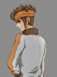  bad_id bad_pixiv_id brown_hair endou_mamoru from_behind headband inazuma_eleven_(series) inazuma_eleven_go jrss looking_back male_focus older simple_background solo 