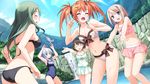  :d :o ahoge arms_up bare_shoulders bikini black_bikini black_hair blue_eyes blush breasts brown_hair cleavage closed_eyes cloud collarbone day fang fish front-tie_top fujisaki_shizuka game_cg green_hair hashimoto_takashi highres imouto_no_katachi leaning_forward long_hair medium_breasts meta_(imouto_no_katachi) mima_chimari multiple_girls mutou_kurihito navel one-piece_swimsuit open_mouth orange_hair outdoors outstretched_arms purple_eyes scan school_swimsuit short_hair sideboob silver_hair sky smile splashing sumeragi_ayaka sunadori_satori sunlight swimsuit twintails water waterfall wet 