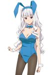  animal_ears bow breasts bunny_ears bunny_girl bunnysuit cleavage detached_collar ichihisa idolmaster idolmaster_(classic) long_hair medium_breasts pantyhose purple_eyes shijou_takane silver_hair smile solo wrist_cuffs 