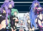  aqua_eyes ass black_heart blue_eyes blue_hair braid breasts cleavage green_hair green_heart ichigomiruku iris_heart kami_jigen_game_neptune_v large_breasts long_hair medium_breasts multiple_girls neptune_(series) ponytail purple_eyes purple_hair purple_heart red_eyes revealing_clothes smile symbol-shaped_pupils twin_braids twintails very_long_hair white_hair white_heart 