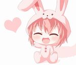  ^_^ akaza_akari animal_costume animal_ears bunny_costume bunny_ears chibi closed_eyes kagerou_(kers) open_mouth pajamas pink_hair short_hair smile solo yuru_yuri 