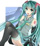  aqua_eyes aqua_hair bad_id bad_pixiv_id bare_shoulders detached_sleeves hatsune_miku headset koyuri_shouyu long_hair looking_at_viewer necktie open_mouth sitting skirt smile solo thighhighs twintails very_long_hair vocaloid zettai_ryouiki 