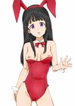  animal_ears bare_legs black_hair breasts bunny_ears bunny_girl bunnysuit chitanda_eru cleavage hyouka ichihisa long_hair medium_breasts nipples purple_eyes solo wrist_cuffs 