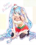  aishiki_(i-shiki) aqua_eyes aqua_hair bad_id bad_pixiv_id cake detached_sleeves food happy_birthday hat hatsune_miku long_hair looking_at_viewer open_mouth salute skirt smile solo thighhighs twintails very_long_hair vocaloid 