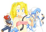  aizawa_eiko bare_shoulders between_breasts blonde_hair blue_eyes blue_hair breasts brown_hair cindy_campbell eel ikamusume long_hair multiple_girls ponytail sat-c shinryaku!_ikamusume short_hair tentacle_hair tentacles 