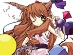  brown_eyes brown_hair horns ibuki_suika nobon one_eye_closed solo touhou v 