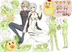  2boys ayanami_rei blue_hair breasts ikari_shinji looking_at_viewer lrk multiple_boys nagisa_kaworu neon_genesis_evangelion short_hair sketch small_breasts smile translation_request undressing 