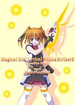  belt blue_eyes buckle character_name copyright_name cross_mirage energy_blade gloves gun handgun lyrical_nanoha magical_girl mahou_shoujo_lyrical_nanoha_strikers open_clothes open_vest orange_hair solo teana_lanster thighhighs twintails vest weapon yone 