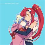  2girls hair_ornament hug mikazuki multicolored_hair multiple_girls nia_teppelin ponytail short_hair tengen_toppa_gurren_lagann wavy_hair yellow_eyes yoko_littner 