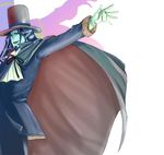  blue_skin cape count_of_monte_cristo cravat gankutsuou hat long_hair male_focus pointy_ears solo top_hat 