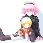  blonde_hair epaulettes gundam hairband haman_karn lowres mineva_lao_zabi multiple_girls noise_(tsuzuki) pantyhose pink_hair sleeping white_legwear zeta_gundam 