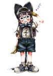  animal_ears cat_ears clothes_writing dr._slump glasses gloves gomennasai highres norimaki_arale salute shoes sneakers solo suspenders tail 