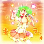  \m/ bad_id bad_pixiv_id green_hair hatikou macross macross_frontier ranka_lee seikan_hikou short_hair sky solo star thighhighs 