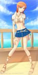  ankle_lace-up bangle boat bracelet breasts bustier cleavage cross-laced_footwear dan_(kumadan) earrings jewelry lingerie log_pose medium_breasts midriff nami_(one_piece) navel necklace one_piece sandals solo tattoo underwear watercraft 