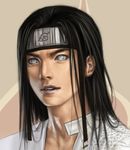  black_hair face forehead_protector grey_eyes hyuuga_neji idnar long_hair male_focus naruto naruto_(series) neck open_mouth realistic solo 