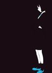  black black_background black_legwear blue_neckwear from_side greyscale high_contrast looking_to_the_side monochrome necktie original socks solo spot_color standing tanaka_hirotaka tears 