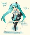  aqua_neckwear boots green_hair hatsune_miku long_hair necktie solo thigh_boots thighhighs twintails unohana_tsukasa very_long_hair vocaloid zettai_ryouiki 